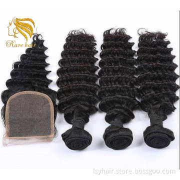 Lsy Wholesale Free Part/Middle Part/3Part Bundle Deals 3bundles With Lace Closure Deep Wave
